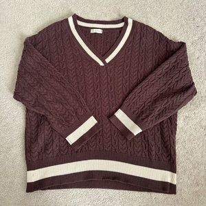 Altar’d State Brown Pattern Knit V-Neck Sweater